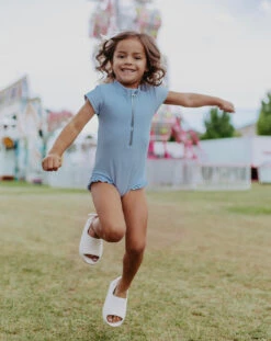 Little Girls Bella - Twilight Blue Zipper One-Piece - $36