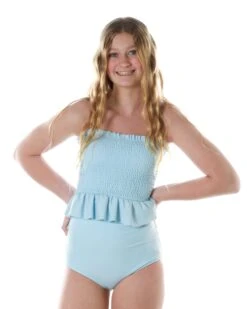Tween Kenzie - Blue Smocked Tankini - $54