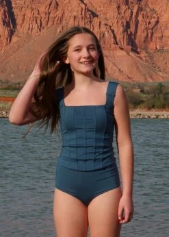 Tween Charlotte Tankini - Steel Blue $56