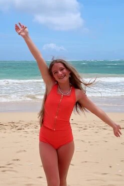 Tween Allie - Coral Zipper Tankini - $52