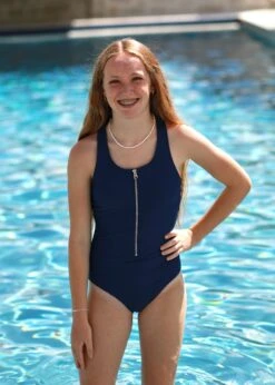 Tween Jenna - Navy Blue Zipper One-Piece - $48